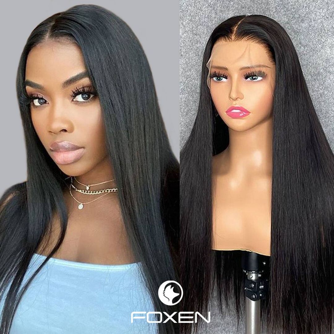 Foxen Silky Straight Hair Pre-Bleached Knots Natural Hairline Transparent Lace Wig 200% Density