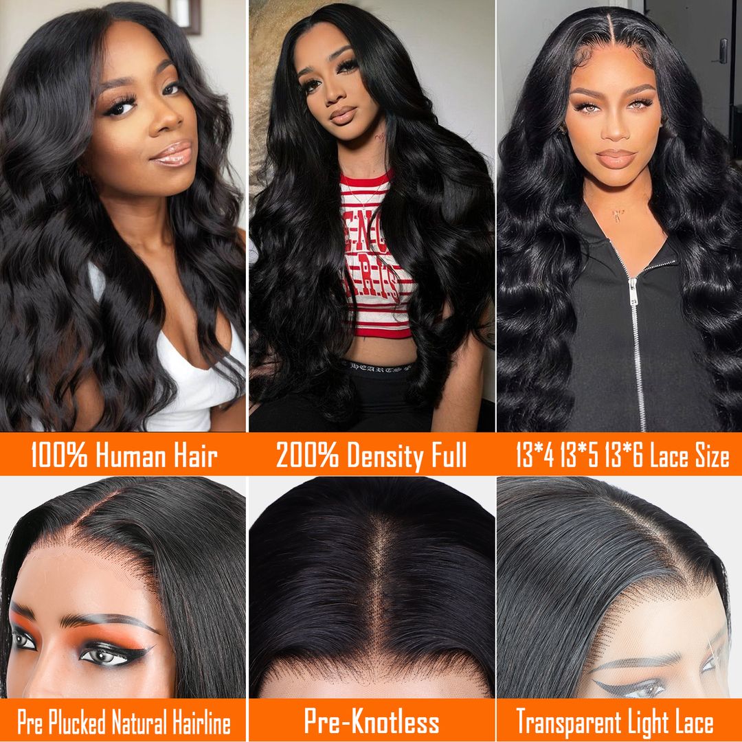 Foxen Body Wave Lace Front Wigs Human Hair 200% Density 13*4 13*5 13*6 Transparent Lace Frontal Wig
