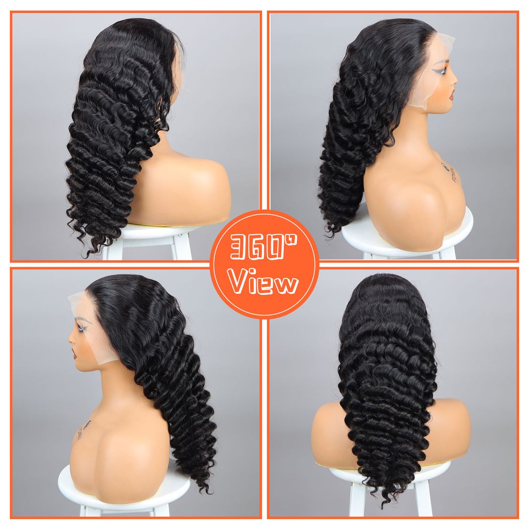 Foxen Raw Hair 200% Density Deep Wave Wigs Human Hair Lace Closure Wigs