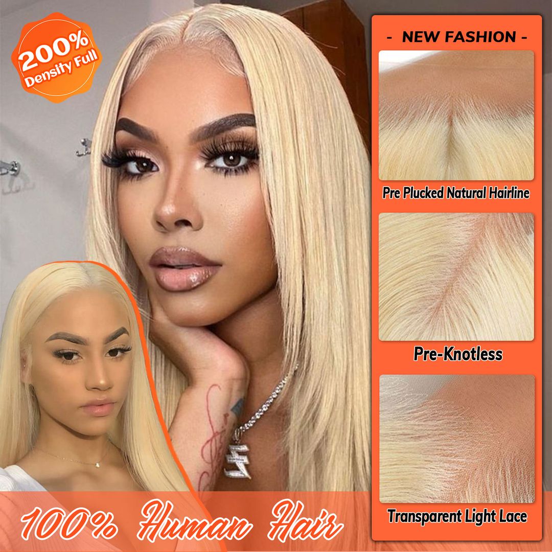 613 Lace Front Wig Human Hair 200 Density Straight Blonde 613 Transparent Lace Front Wig with Baby Hair