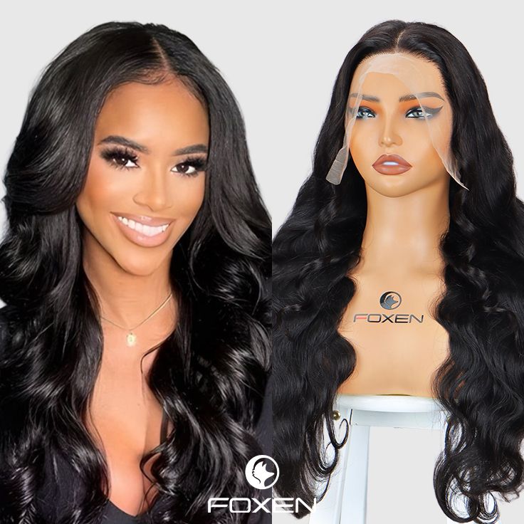 Foxen New Human Hair 4*4/5*5 Body Wave Closure Wigs Pre Plucked Hairline