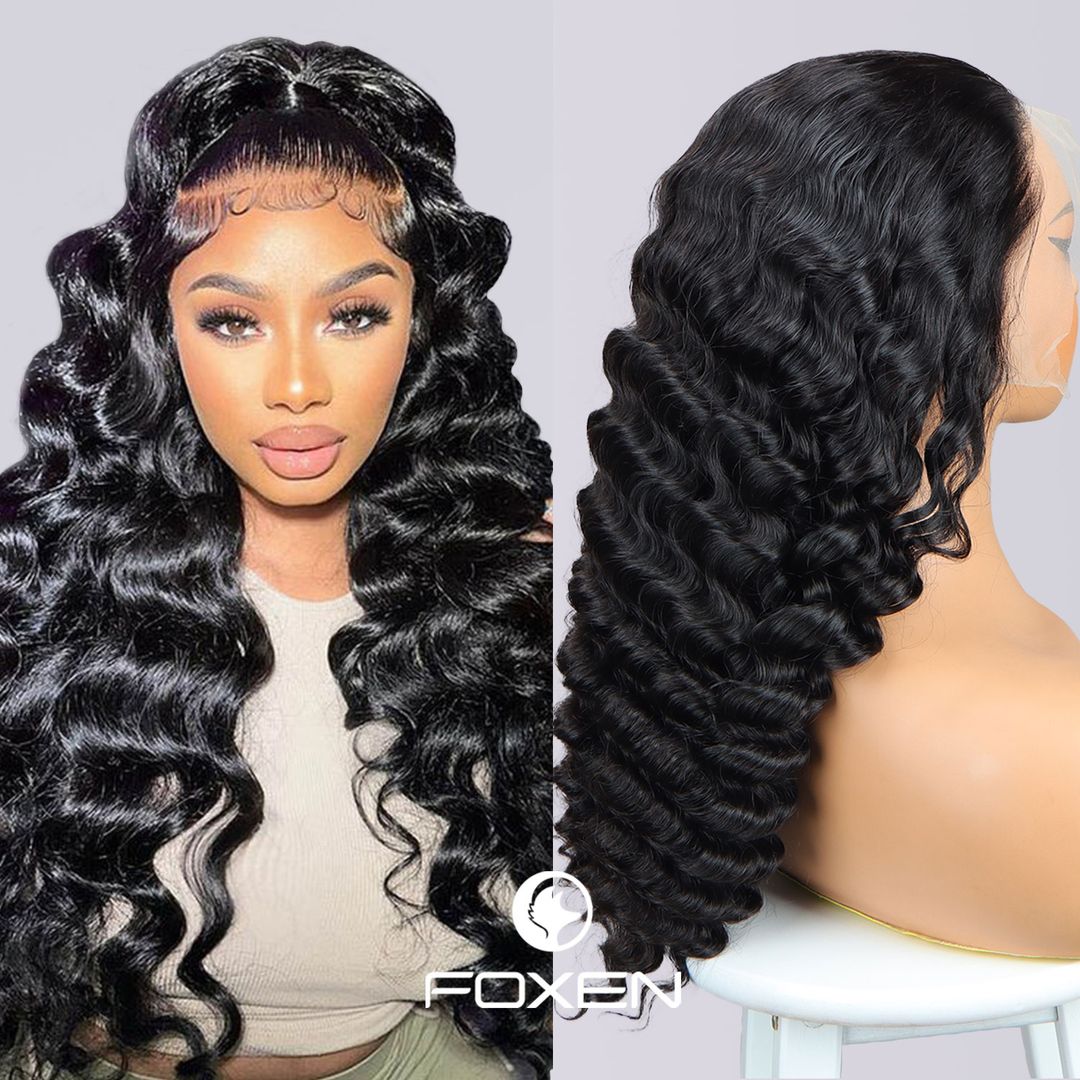 Foxen Raw Hair 200% Density Deep Wave Wigs Human Hair Lace Closure Wigs