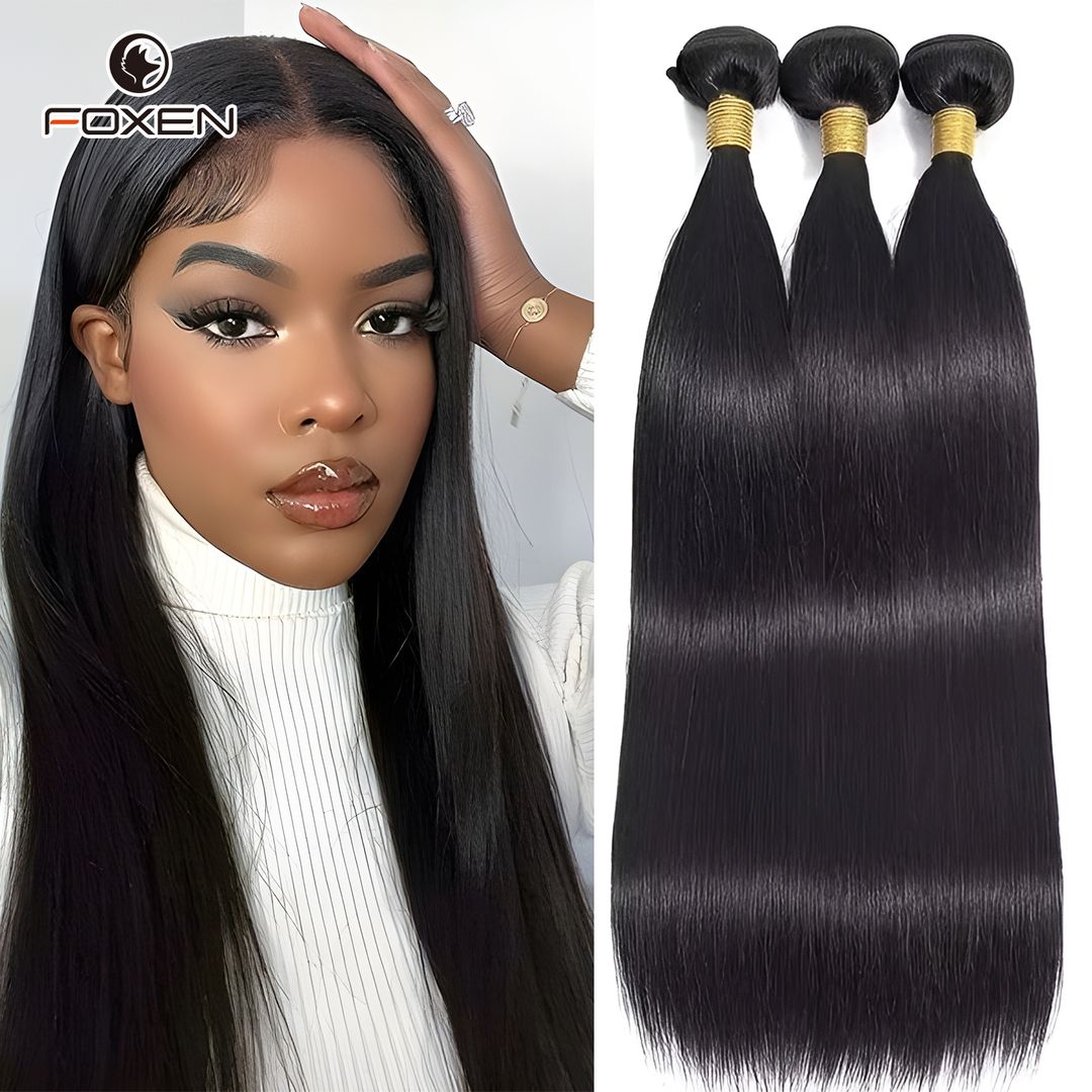 Premium Human Hair Bundles 100% Unprocessed Virgin Raw Human Hair 3 Straight Bundles Weave Natural Black