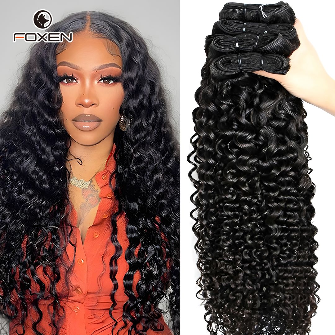 Foxen 3 Bundles Water Wave Human Hair 100% Virgin Hair Extensions Natural Color for Women