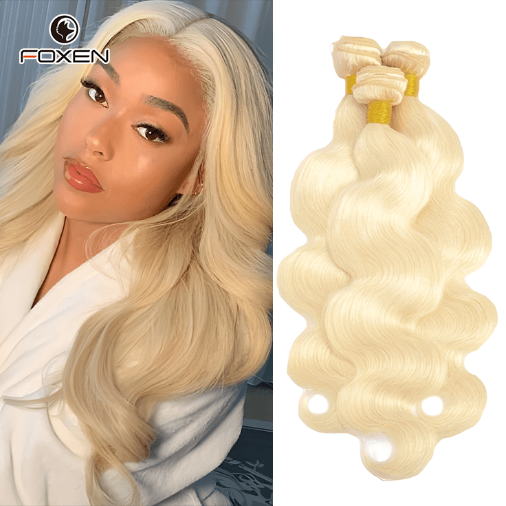 Foxen Raw Human Fundles Bundles Body Wave 613＃金发束突出显示彩色3束头发