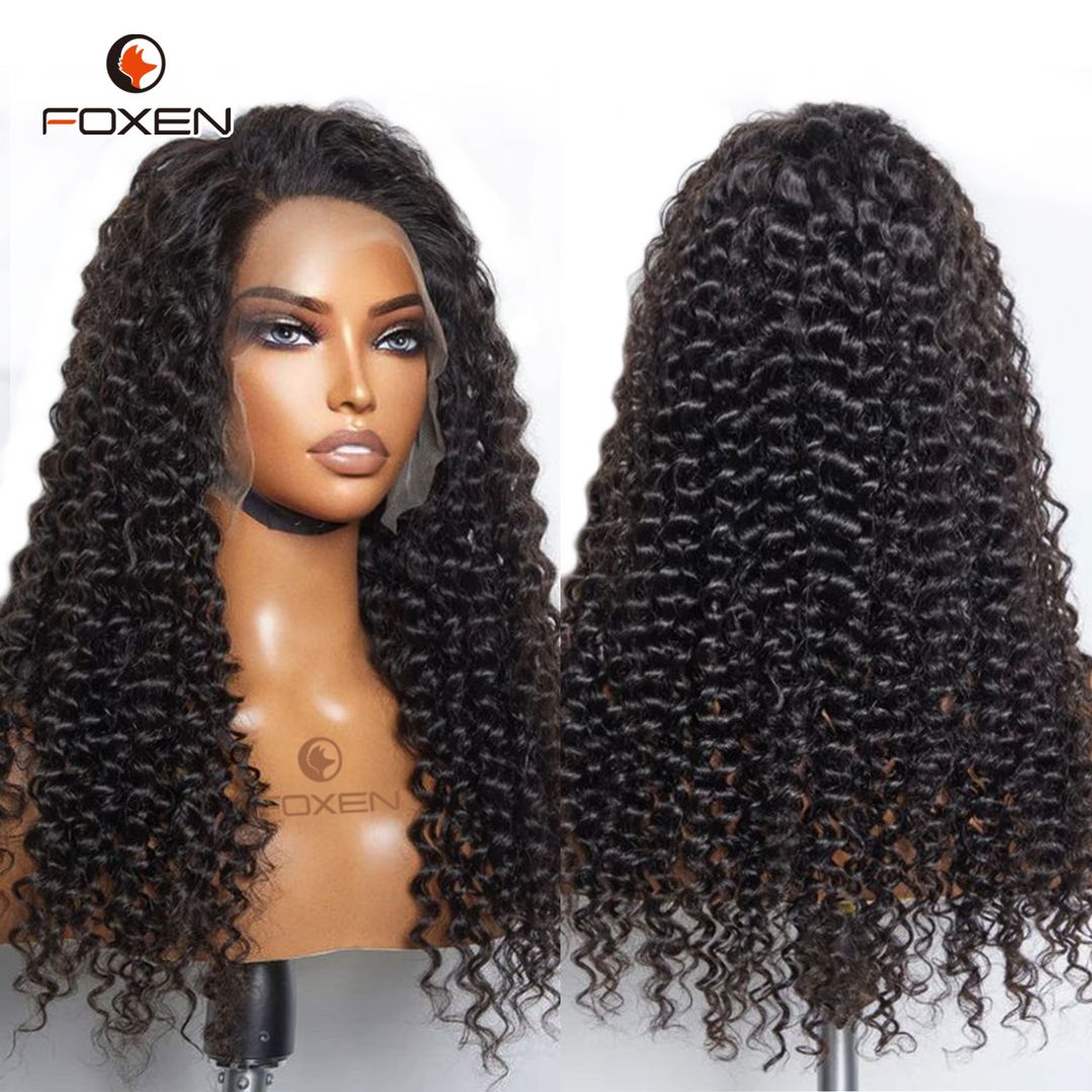 Foxen Kinky Kinky Curly Wave Swigs 13*5蕾丝额叶假发黑人妇女的人头发