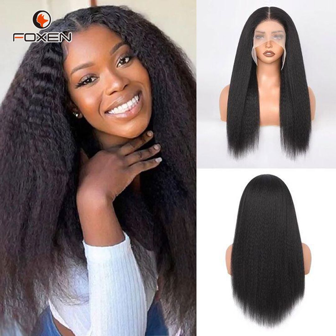 Foxen Virgin Human Hair Kinky Traight假发13*5蕾丝前头发假发