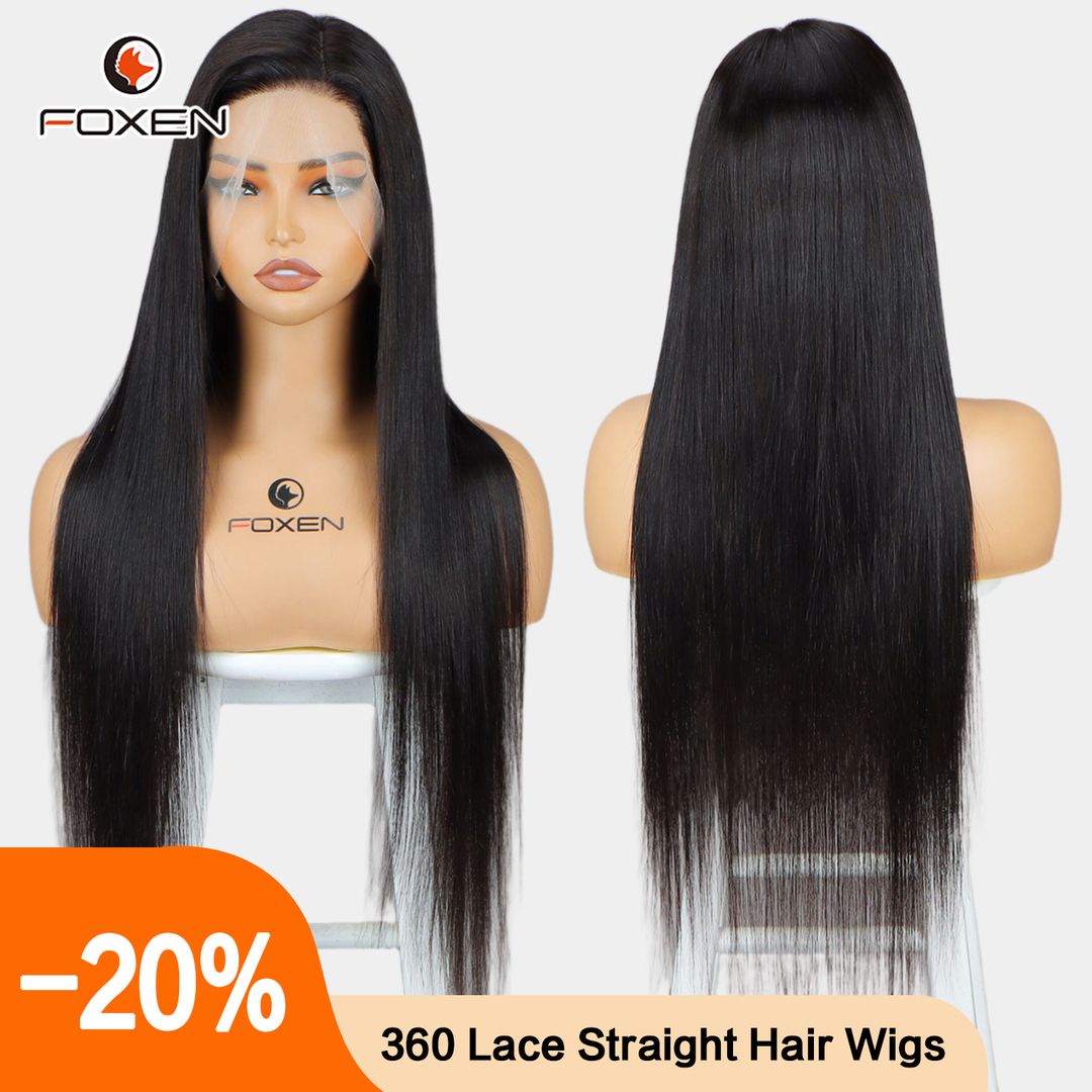 Foxen 100% Raw Human Straight Hair Wigs 360 Lace Front Wigs 200% Density Wigs