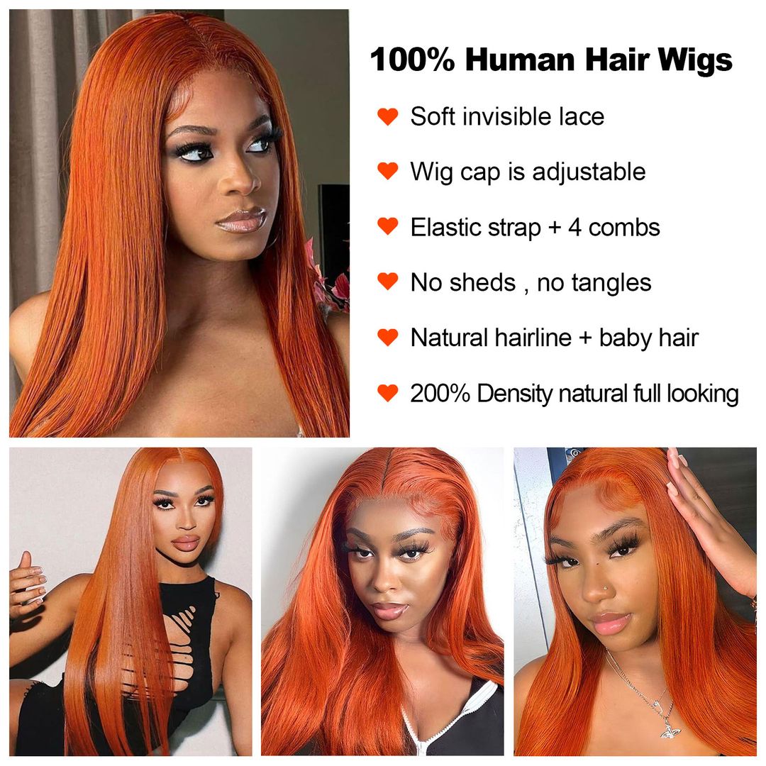 Foxen 350 Colored Human Hair Wig 13x5 Straight Ginger Color Lace Front Wigs