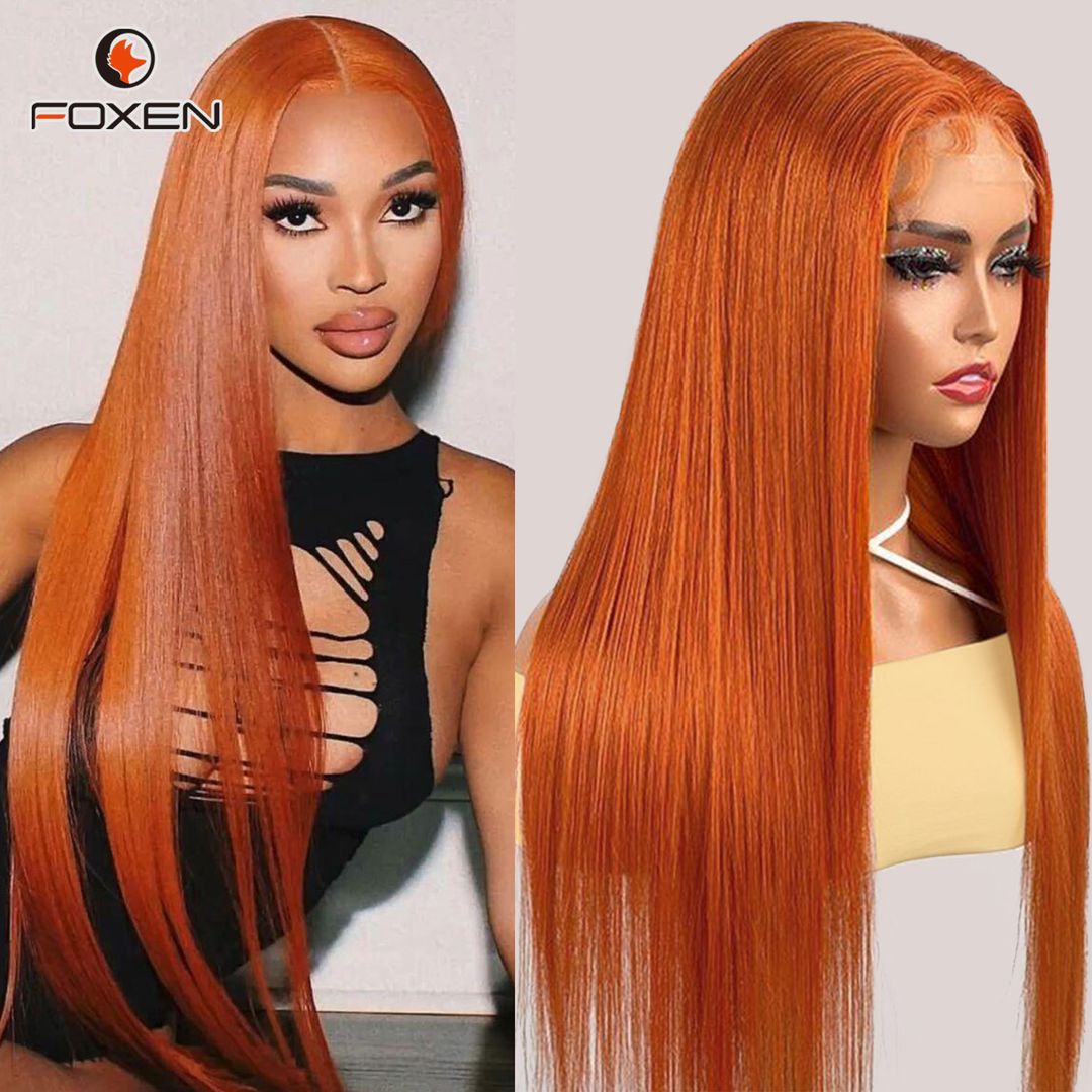 Foxen 350 Colored Human Hair Wig 13x5 Straight Ginger Color Lace Front Wigs