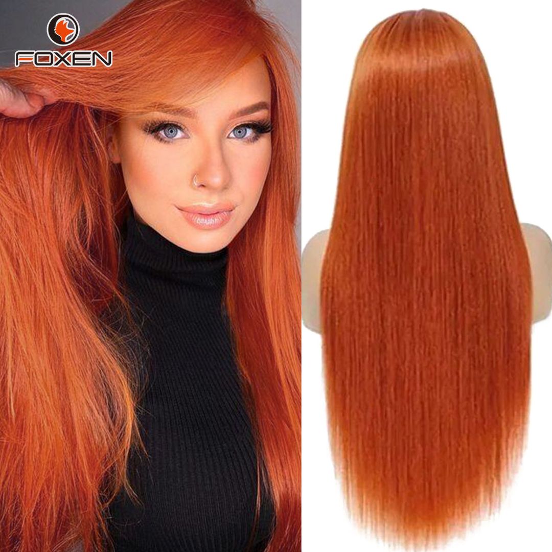 Foxen 4x4 Straight Wigs 350# Ginger Color Human Hair Wigs for Beginner