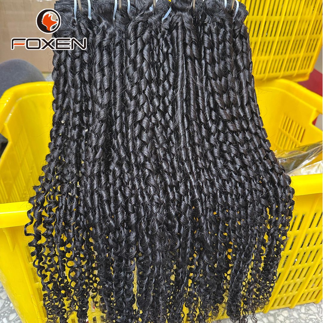 Foxen 12A Pixie Curly Human Hair Bundles Natural Black 4 Bundles Quick Weave Extension