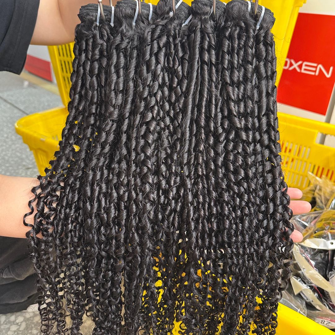 Foxen 12A Pixie Curly Human Hair Bundles Natural Black 4 Bundles Quick Weave Extension