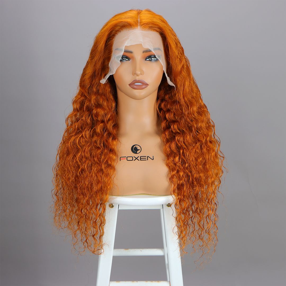 Foxen 350# Ginger Orange Human Hair Wig 180% Density Deep Wave Wigs Special Deals