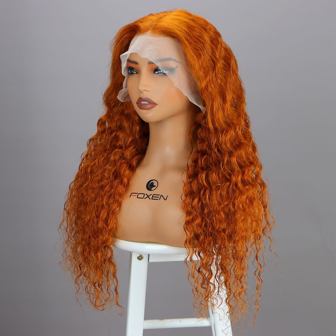 Foxen 350# Ginger Orange Human Hair Wig 180% Density Deep Wave Wigs Special Deals