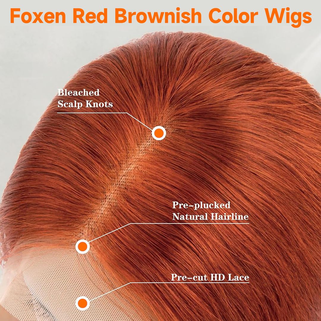 Foxen Human Hair Reddish Brown 13*4 Lace Front Wigs Straight Hair for Fashion