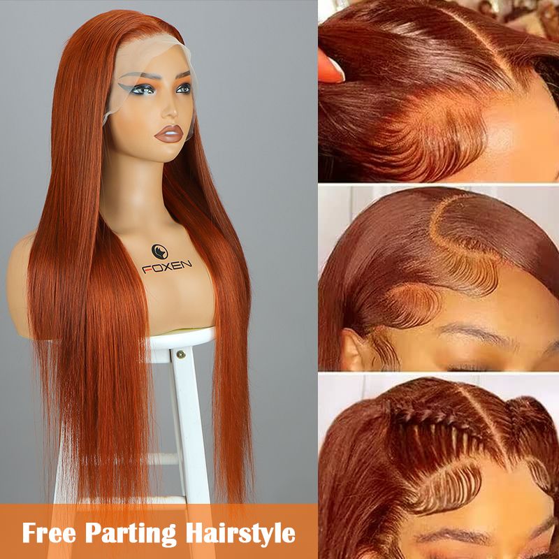 Foxen Reddish Brown Wig Colored Straight Cosplay Wig 13*5 Lace Frontal Human Hair Wigs