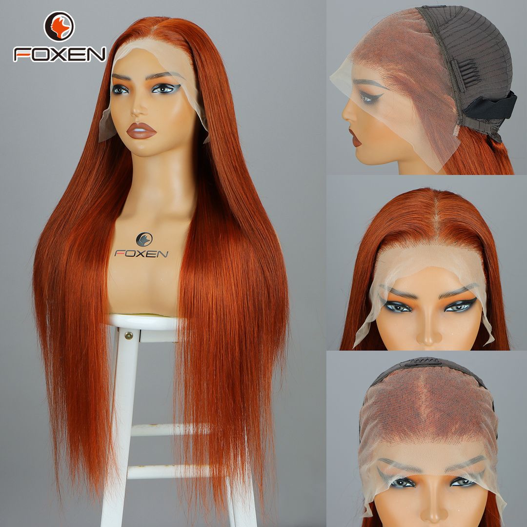 Foxen Human Hair Reddish Brown 13*4 Lace Front Wigs Straight Hair for Fashion