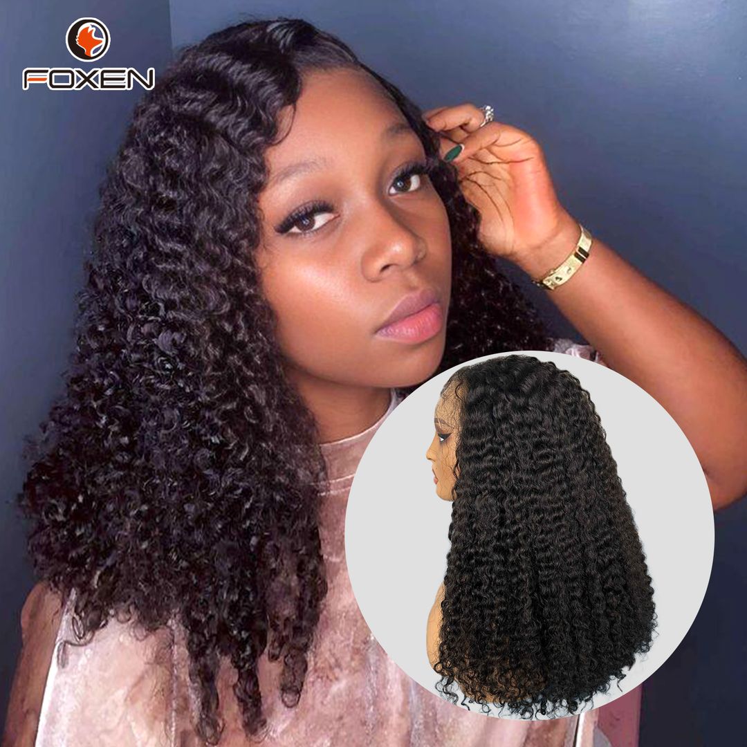 Foxen Women Burmese Curly Wigs Human Hair 13*6 Transparent Lace Front Wigs