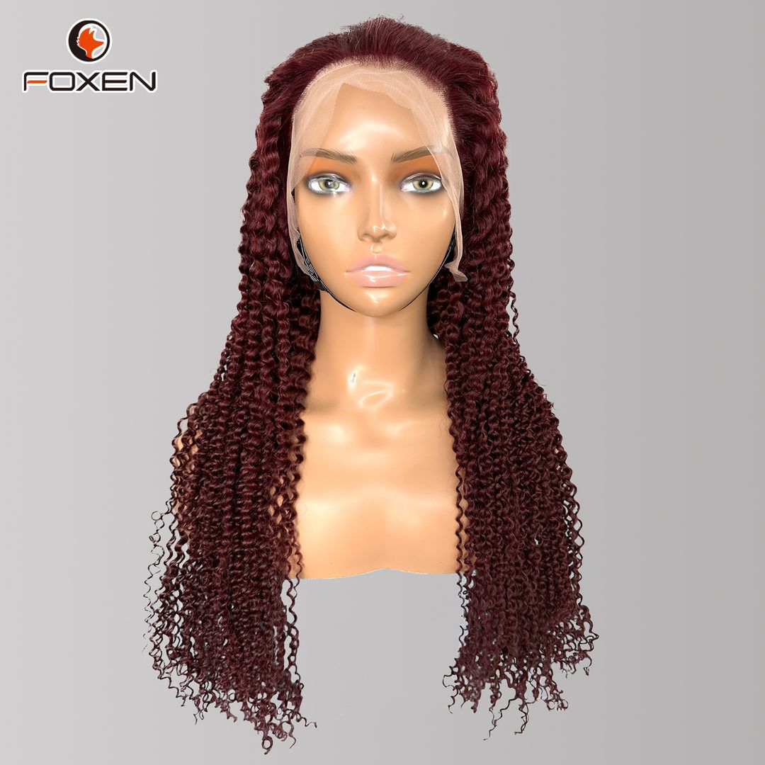 Foxen 99J Burgundy Lace Front Wigs 180% Density Kinky Curly Human Hair Wigs for Black Women