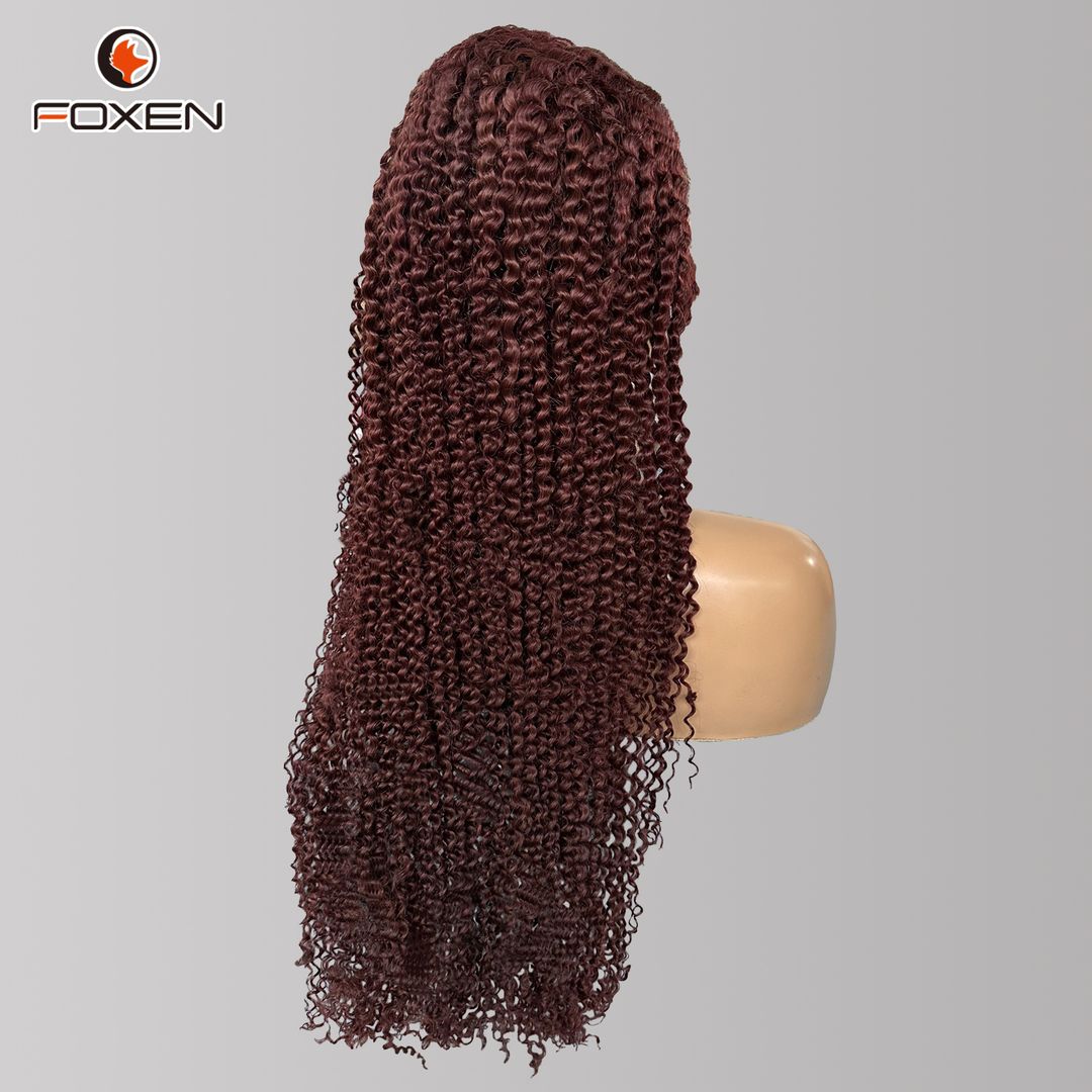 Foxen 99J Burgundy Lace Front Wigs 180% Density Kinky Curly Human Hair Wigs for Black Women