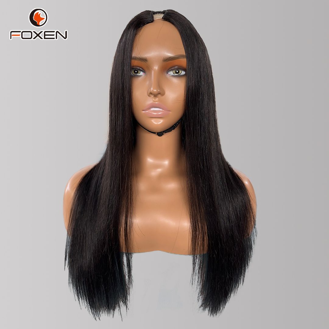 Foxen V Part Wigs Human Hair 180% Density Natural Color Straight Hair Wigs for Beginner