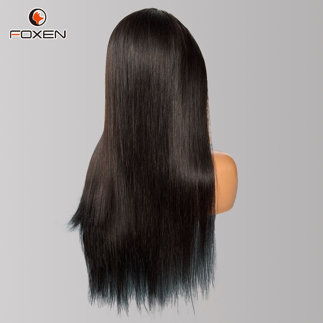 Foxen V Part Wigs Human Hair 180% Density Natural Color Straight Hair Wigs for Beginner