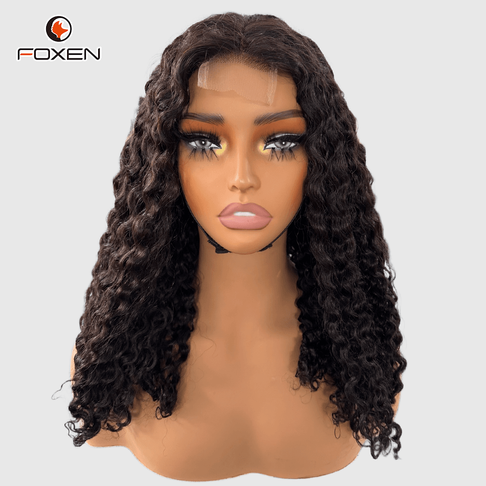 Foxen Kinky Curly 2*6蕾丝假发180％密度人毛发卷发假发天然黑色