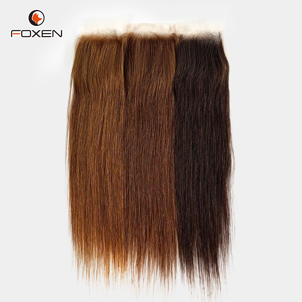 Foxen Factory Brown Human Hair Hair 4*4蕾丝闭合接发编织