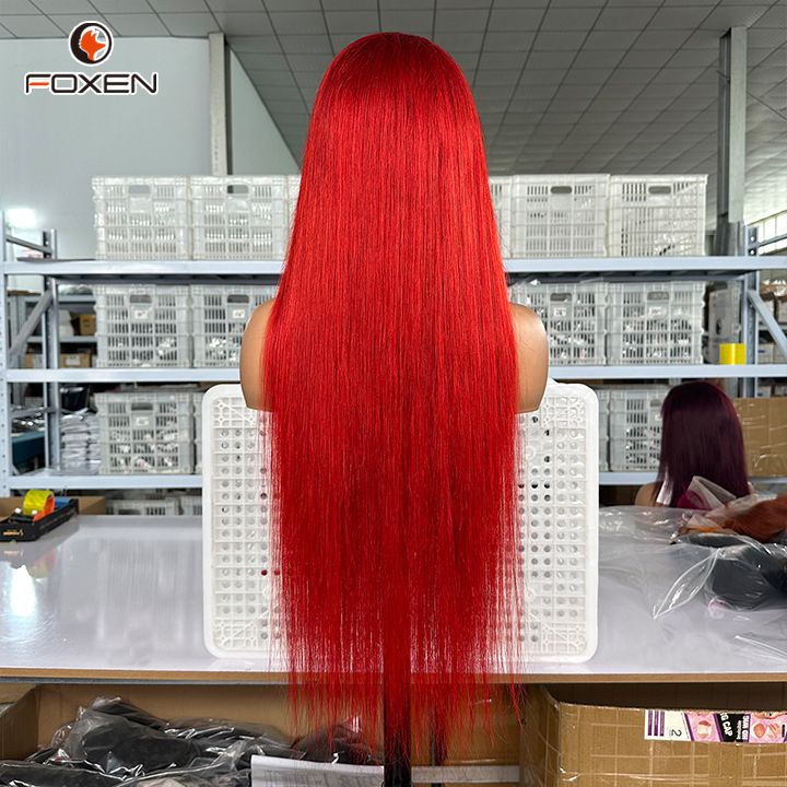 Wholesale Custom Bug Red Straight Human Hair Wigs Pre-cut 13*6 Lace Front Hair Wigs