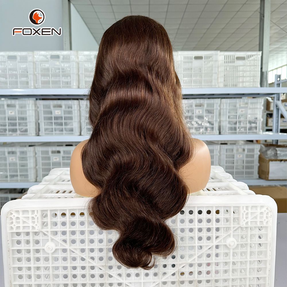 Foxen 4# Natural Dark Brown Human Hair Wigs 5*5 HD Lace Body Wave Wigs