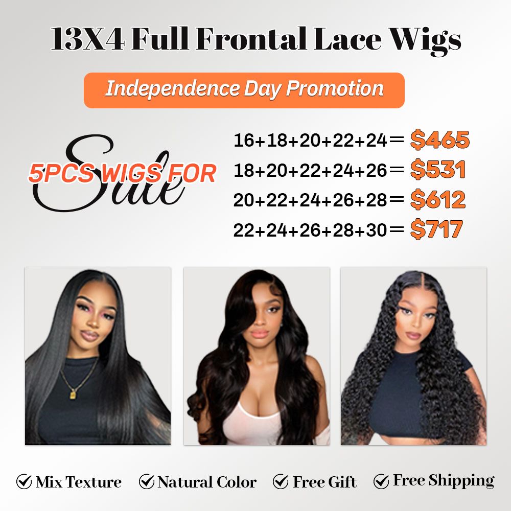 100% Human Hair Wig 5pcs Promotion 13*4 Full Frontal Lace Wig Mix Any Texture for Black Women