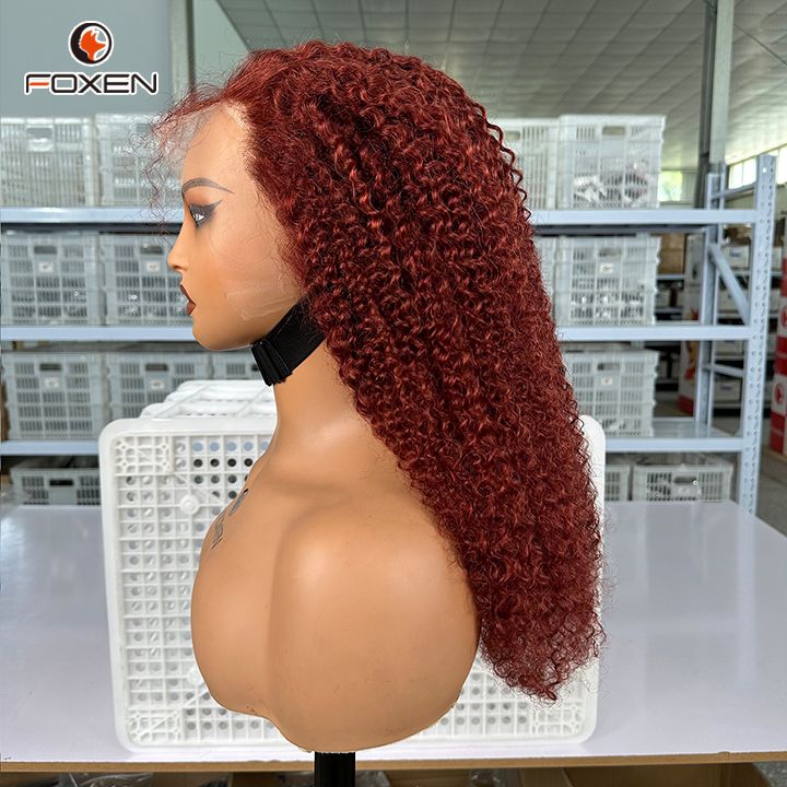 Foxen Factory Hot Afro Kinky Curly Hair Wigs Dark Red 13x4 Lace Frontal Wigs