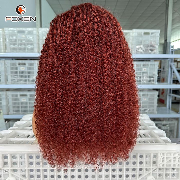 Foxen Factory Hot Afro Kinky Curly Hair Wigs Dark Red 13x4 Lace Frontal Wigs