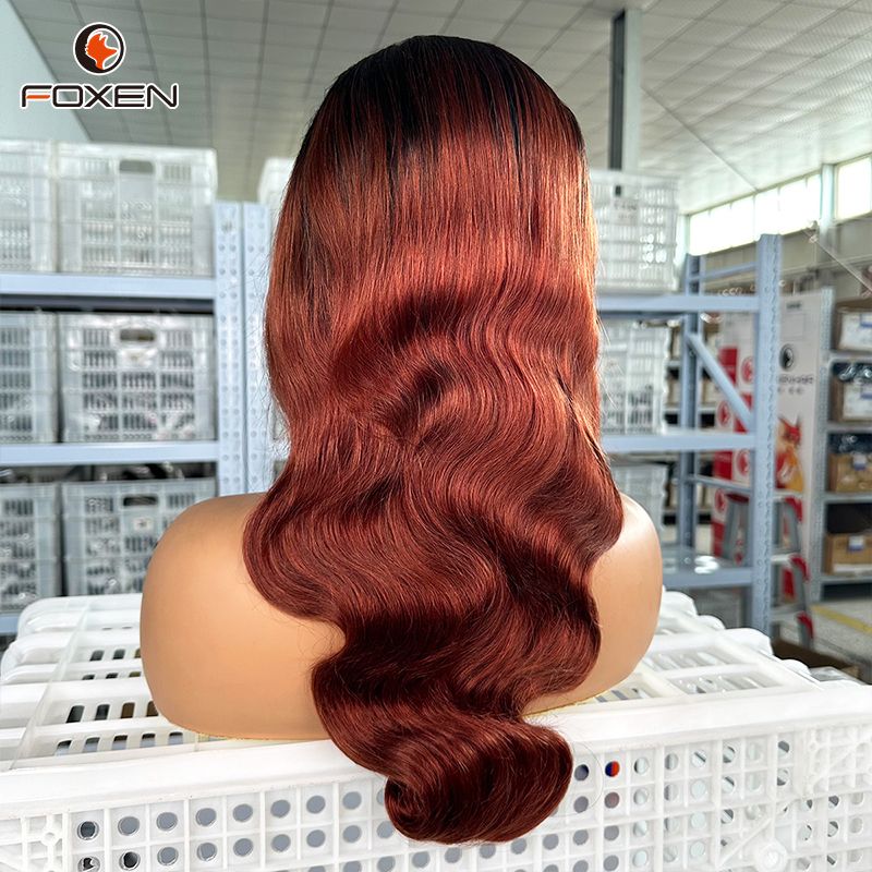 Foxen Hair Custom 13*6 Lace Front Body Wave Wigs T1B/30 Black Reddish Ombre Color Hair Wigs