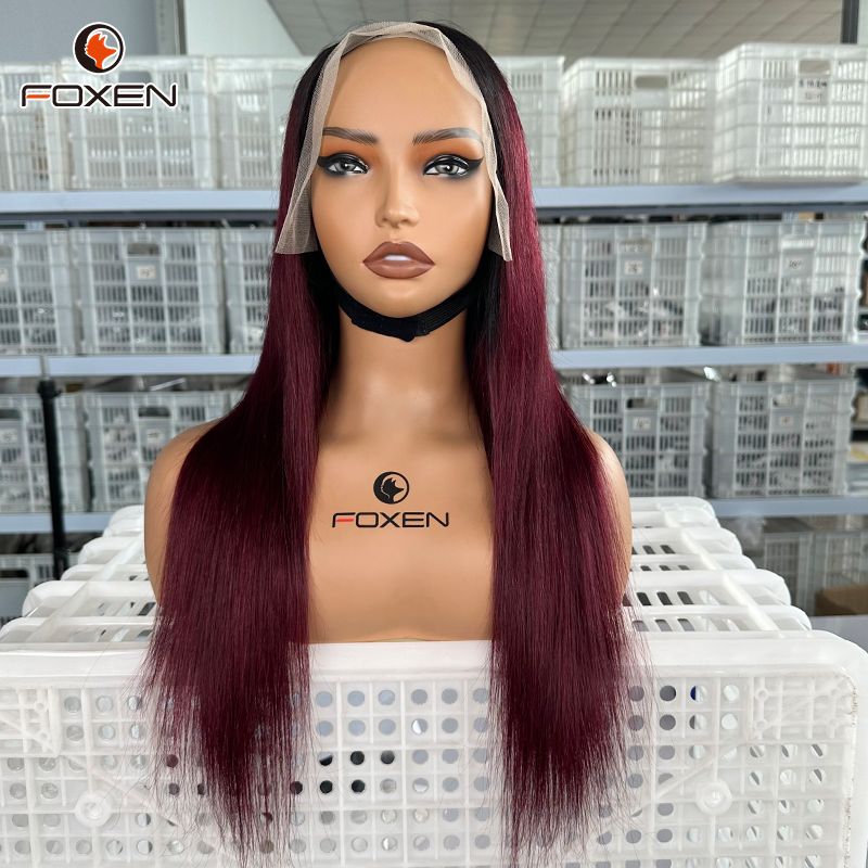 Foxen Straight Hair Wigs 13*6 Lace Front T1B/99J Ombre Color Wigs for Fashion