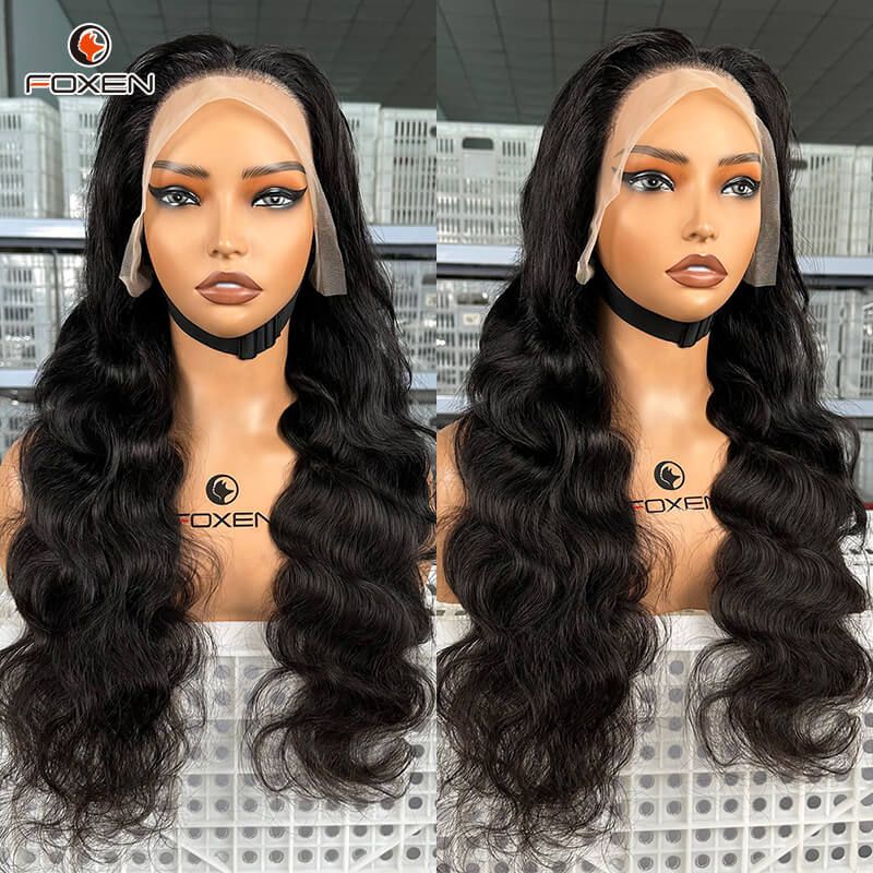 Foxen 13*5 Lace Front Wig 220% Density Black Natural Body Wave Hair Wigs Free Parting
