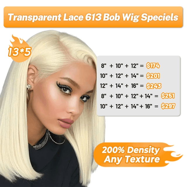 Wholesale 613 Lace Front Bob Wig 200% Density 13*5 Lace Frontal Wig Human Hair for Women