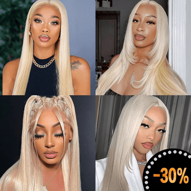 Foxen Human Hair Blonde 613 Straight Wig 13x4 Transparent Lace Front Wigs 180% Density Natural Pre Plucked