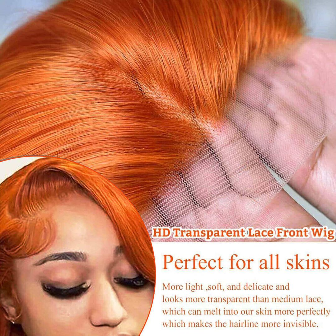 Foxen 350# Ginger Human Hair Bob Wigs 13x4 Lace Frontal Bob Straight Wigs