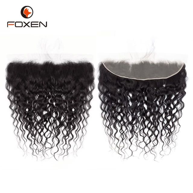 Foxen Human Hair Lace Frontal 13*4 Water Wave Transparent Lace Front Natural Black