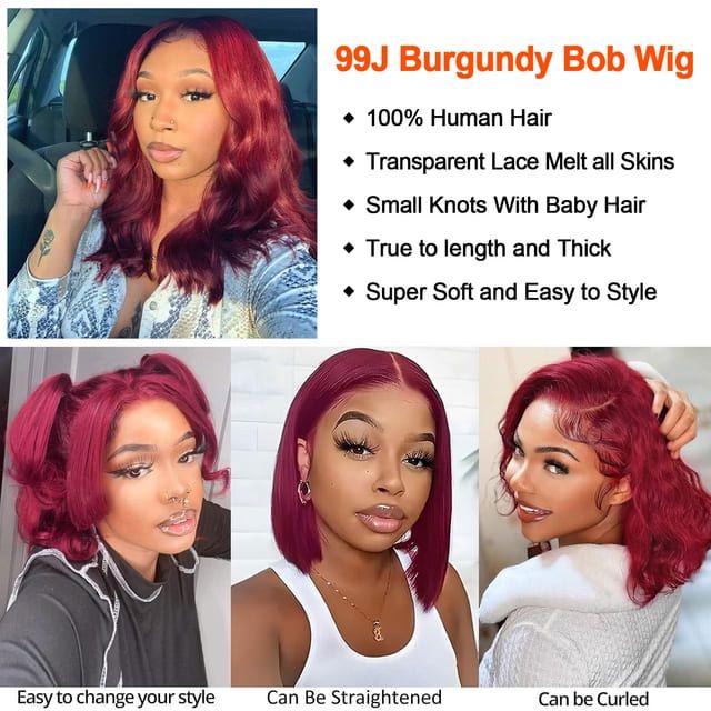 Foxen 13*5 Lace Frontal Wigs 99J Burgundy Human Hair Body Wave Bob Wig Free Shipping