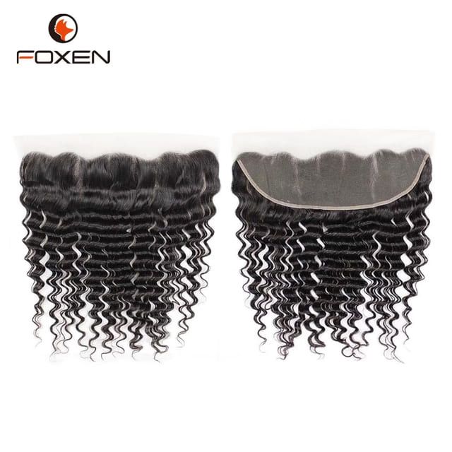Foxen 13x4 Deep Wave Lace Frontal Brazilian Virgin Human Hair Extensions