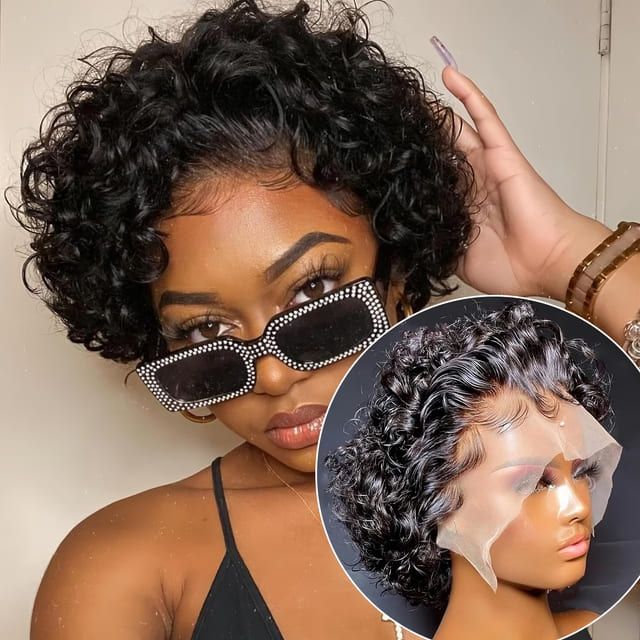 Foxen Pixie Short Hair Lace Frontal Wig Human Hair Bob Short Pixie Cut Curly Wig