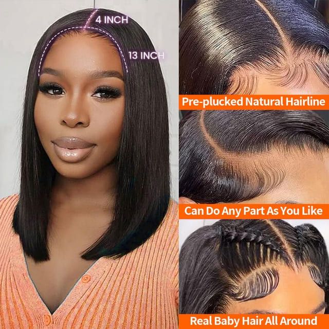 Foxen Short Straight Frontal Bob Wig 13x4 Lace Front Glueless Bob Wigs for Black Women