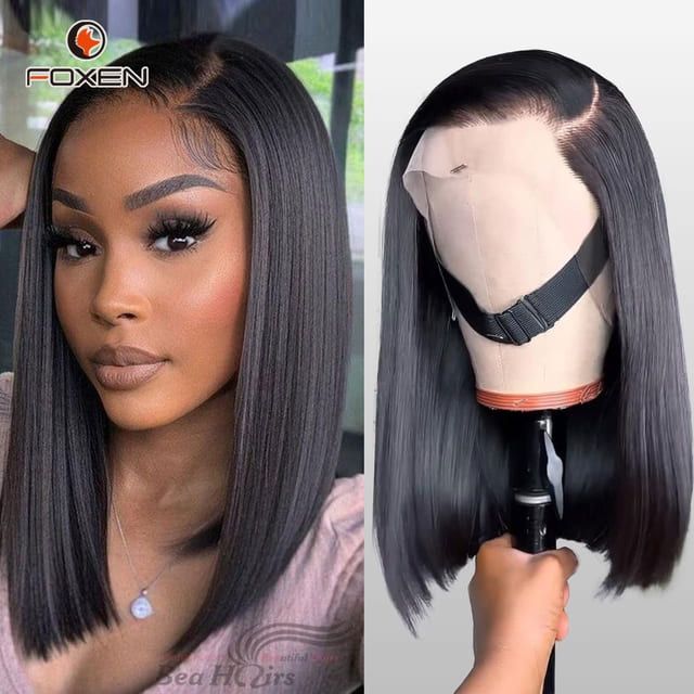 Foxen Short Straight Frontal Bob Wig 13x4 Lace Front Glueless Bob Wigs for Black Women