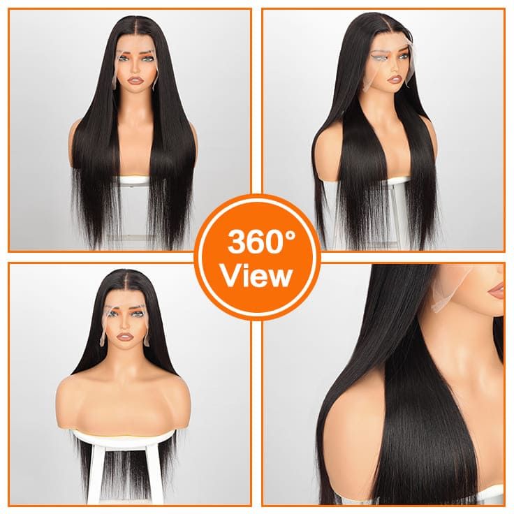 Real Raw Human Hair Straight Wig 13x4 13x5 13x6 Lace Front Wig 200% Density Transparent Lace Pre Plucked Frontal Wig