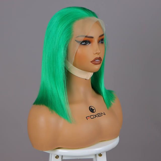 Foxen Green Bob Wig​ 13*4 Lace Frontal Wigs Women Short Straight Cosplay Party BOB Wig