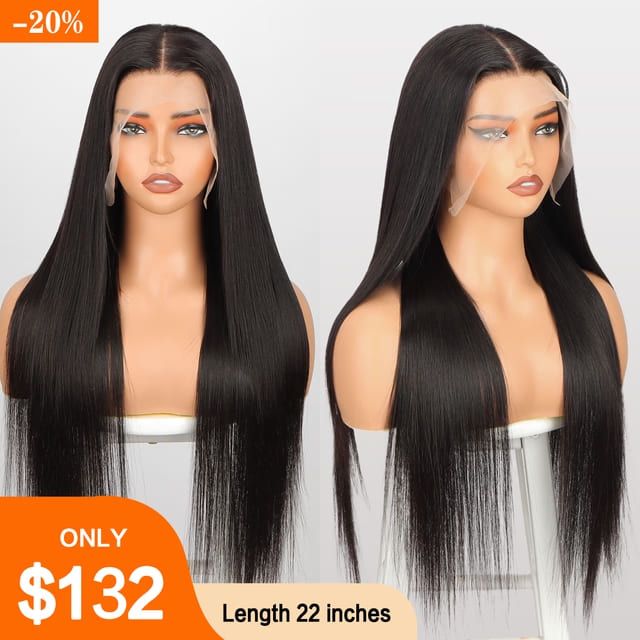 Straight Hair 13x5 Transparent Lace Wig Real Human Hair Pre Plucked Invisible Lace Front 200% Density Wig