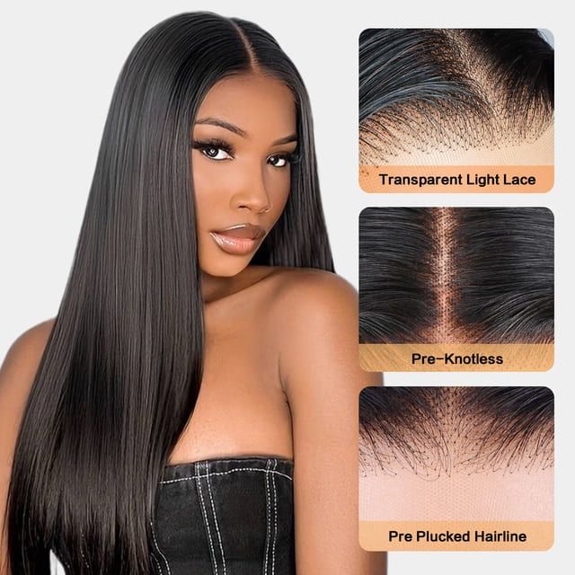 Straight Hair 13x5 Transparent Lace Wig Real Human Hair Pre Plucked Invisible Lace Front 200% Density Wig